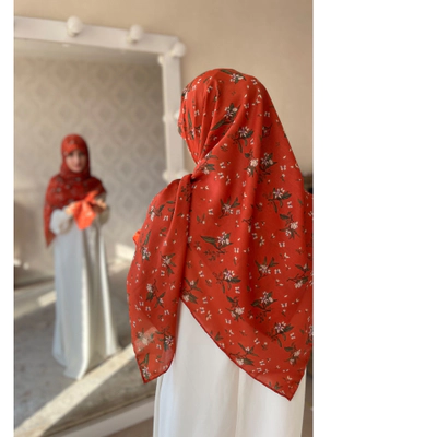 روسری نخی نارنجی گل و پروانه