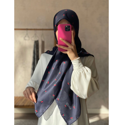روسری نخی سرمه ای گیلاسی قواره 120