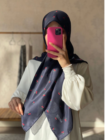 روسری نخی سرمه ای گیلاسی قواره 120