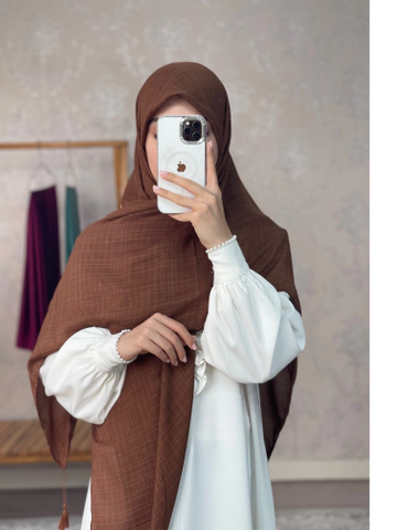 روسری نخ لنین قهوه ای آجری