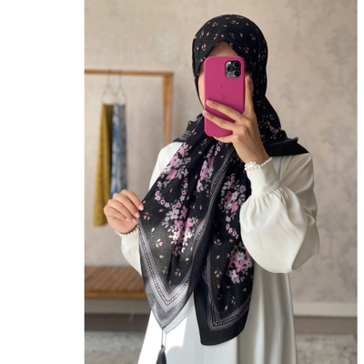 روسری تابستانه گل ریز مشکی120