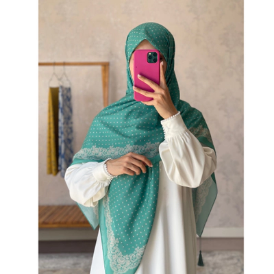 روسری تابستانه خالدار سبز روشن