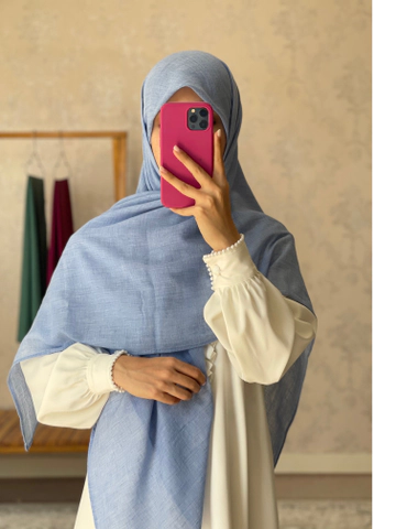 روسری وال نخی آبی جین پررنگ