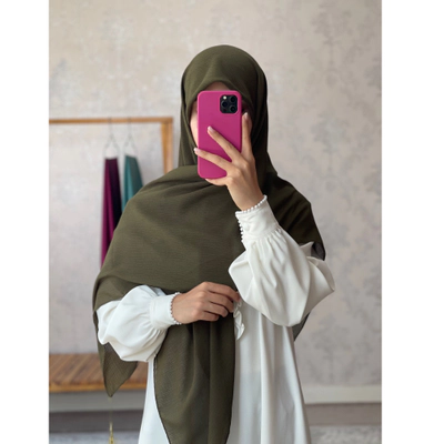 روسری نخ کریشه سبز زیتونی