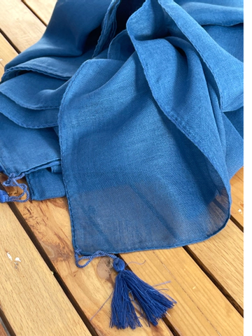 روسری سوپرنخ ساده آبی نفتی