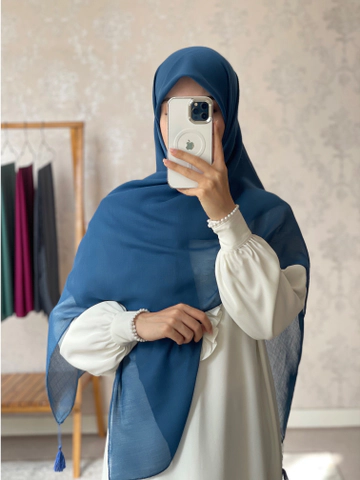 روسری سوپرنخ ساده آبی نفتی