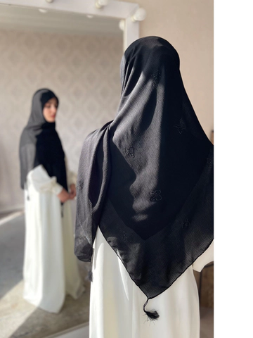 روسری کریشه مشکی نگین پاپیون مشکی