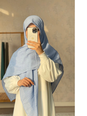 روسری وال نخی راه راه آبی آسمونی