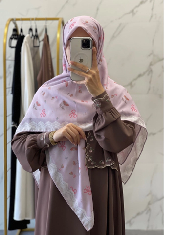 روسری نخی پاپیون گل یاسی پاستیلی