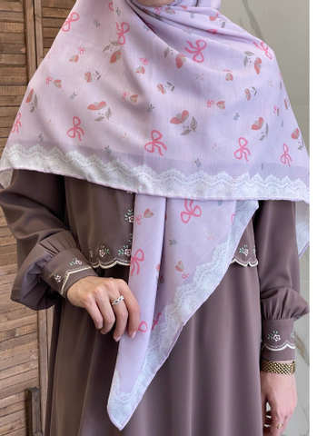 روسری نخی پاپیون گل یاسی پاستیلی