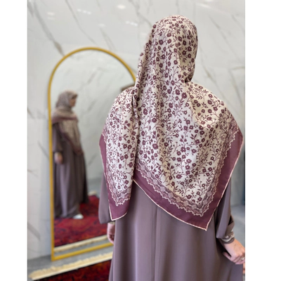 روسری نخی گل ریز آجری کرم