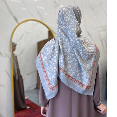 روسری نخی آبی نارنجی مات گل ریز