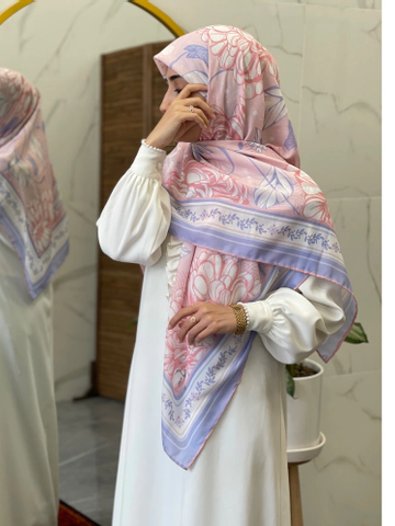 روسری نخی آبی صورتی پاستیلی
