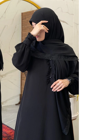 روسری کرپ حریر مشکی توردار مدل گل خوشه ای