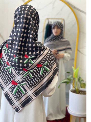 روسری نخی طرح مقاومت مشکی و موکا
