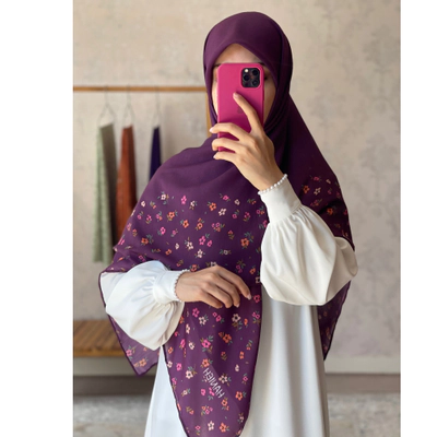 روسری نخی بنفش حاشیه گل ریز رنگی