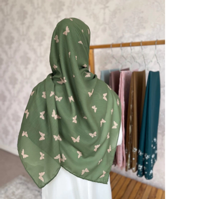 روسری نخی سبز پروانه کرم