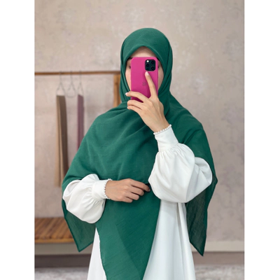 روسری نخی تک رنگ سبز چمنی