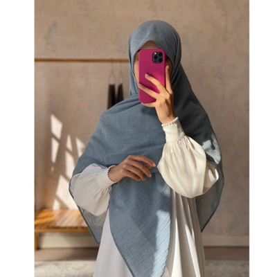 روسری نخی تک رنگ آبی جین