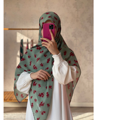 روسری سبز گل رز قرمز