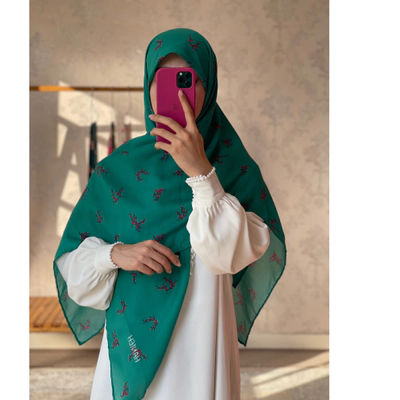روسری سبز گل خوشه ای سرخابی