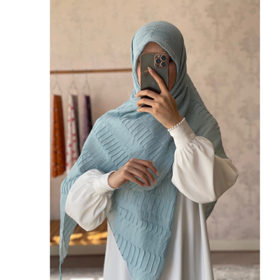 روسری ایراد دار پلیسه درشت آبی آسمانی