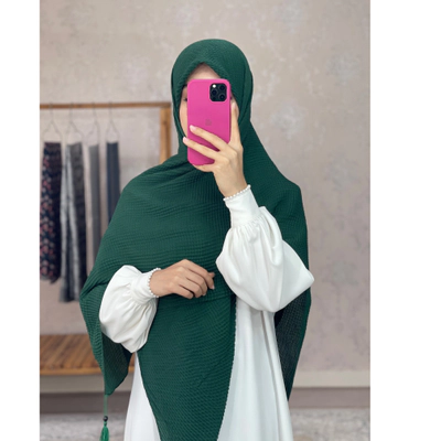 روسری نخ پنبه پلیسه سبز تیره