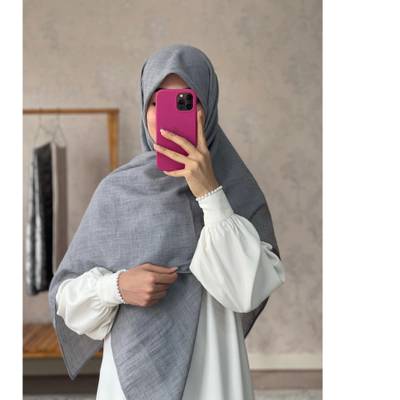 روسری نخی تک رنگ طوسی 2