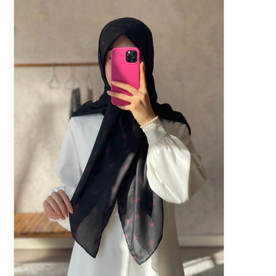 روسری مشکی پاپیون قرمز قواره 120