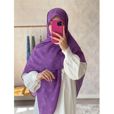 روسری شاخه گل ریز بنفش یاسی