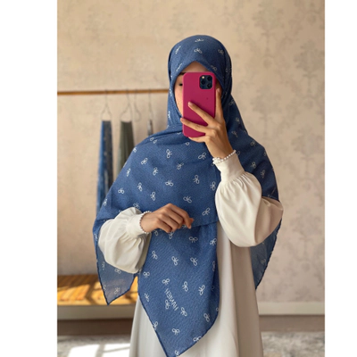 روسری آبی جین پاپیون سفید