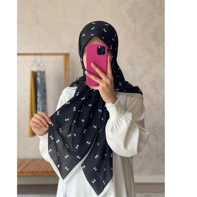 روسری تابستانه پاپیون سفید مشکی 120