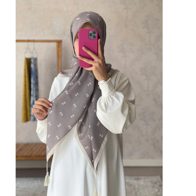 روسری تابستانه پاپیون طوسی بژ 120