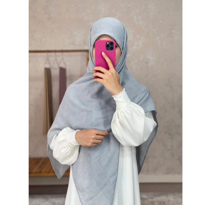 روسری نخی تکرنگ نقره آبی