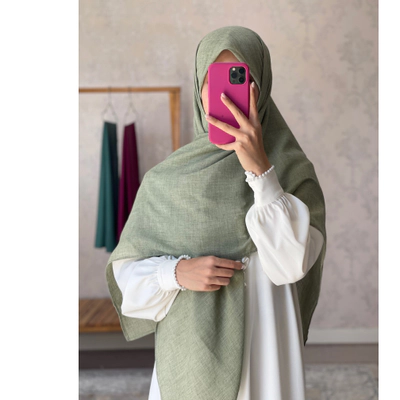 روسری نخی تک رنگ سبز سدری ملیح
