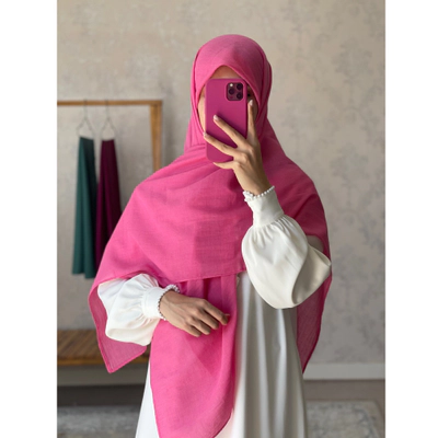 روسری نخی تکرنگ صورتی پررنگ