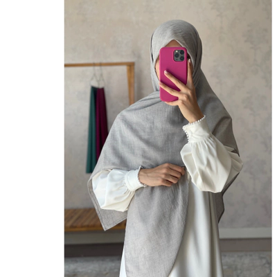 روسری نخی تک رنگ طوسی بژ