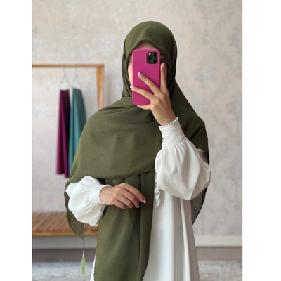 روسری نخ کریشه سبز زیتونی1