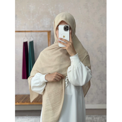 روسری نخی تک رنگ کرم یک