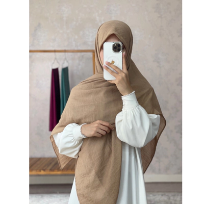 روسری نخی تکرنگ کرم دو