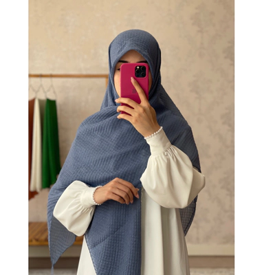 روسری نخی پلیسه آبی جین یک