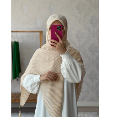 روسری نخی پلیسه کرم یک