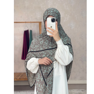 روسری نخی ژاکارد طوسی گل آبی