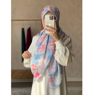 روسری گل ملیح آبی قواره 120