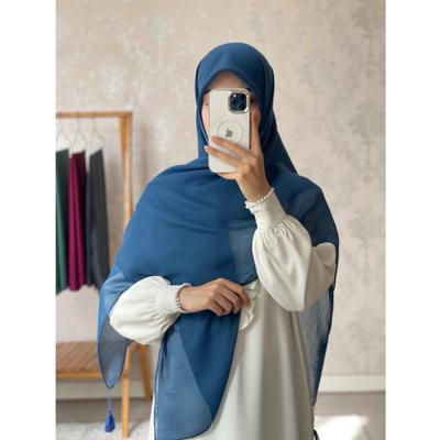 روسری سوپرنخ ساده آبی نفتی