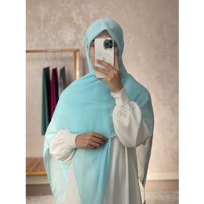 روسری سوپرنخ ساده آبی فیروزه