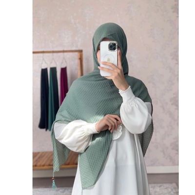 روسری نخی پلیسه مربعی پاستیلی
