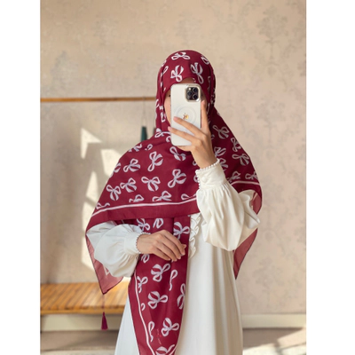 روسری نخی پاپیون زرشکی