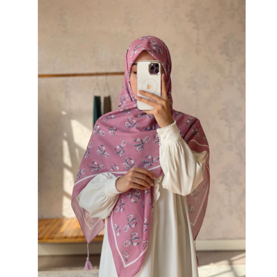 روسری نخی پاپیون صورتی پوست پیازی