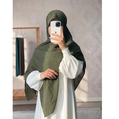 روسری وال نخی راه راه سبز ارتشی